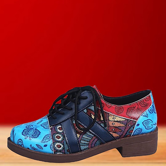 Boho Paisley, Color Block, Lace Up Oxfords Flats - Picture 5 of 11